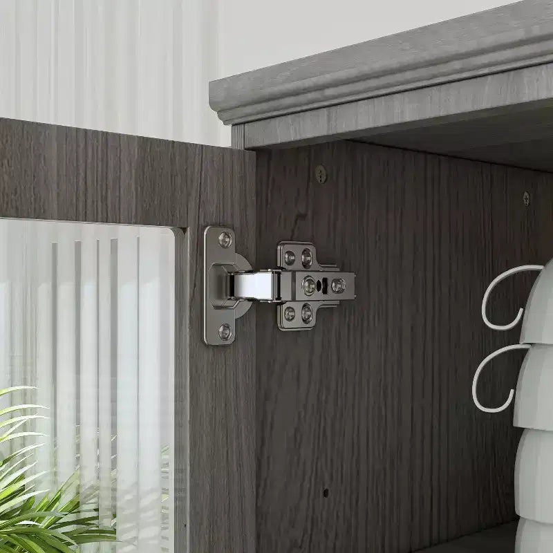 Credenza da cucina grigia da 61,2" con ante in vetro, 4 cassetti e finiture di base decorate