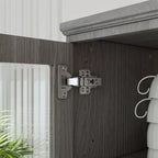 Credenza da cucina grigia da 61,2" con ante in vetro, 4 cassetti e finiture di base decorate