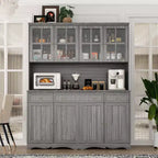Credenza da cucina grigia da 61,2" con ante in vetro, 4 cassetti e finiture di base decorate