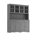 Credenza da cucina grigia da 61,2" con ante in vetro, 4 cassetti e finiture di base decorate
