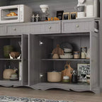 Credenza da cucina grigia da 61,2" con ante in vetro, 4 cassetti e finiture di base decorate