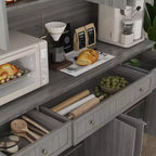 Credenza da cucina grigia da 61,2" con ante in vetro, 4 cassetti e finiture di base decorate